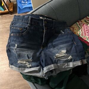 Wallflower Dark Blue Distressed Jean Shorts